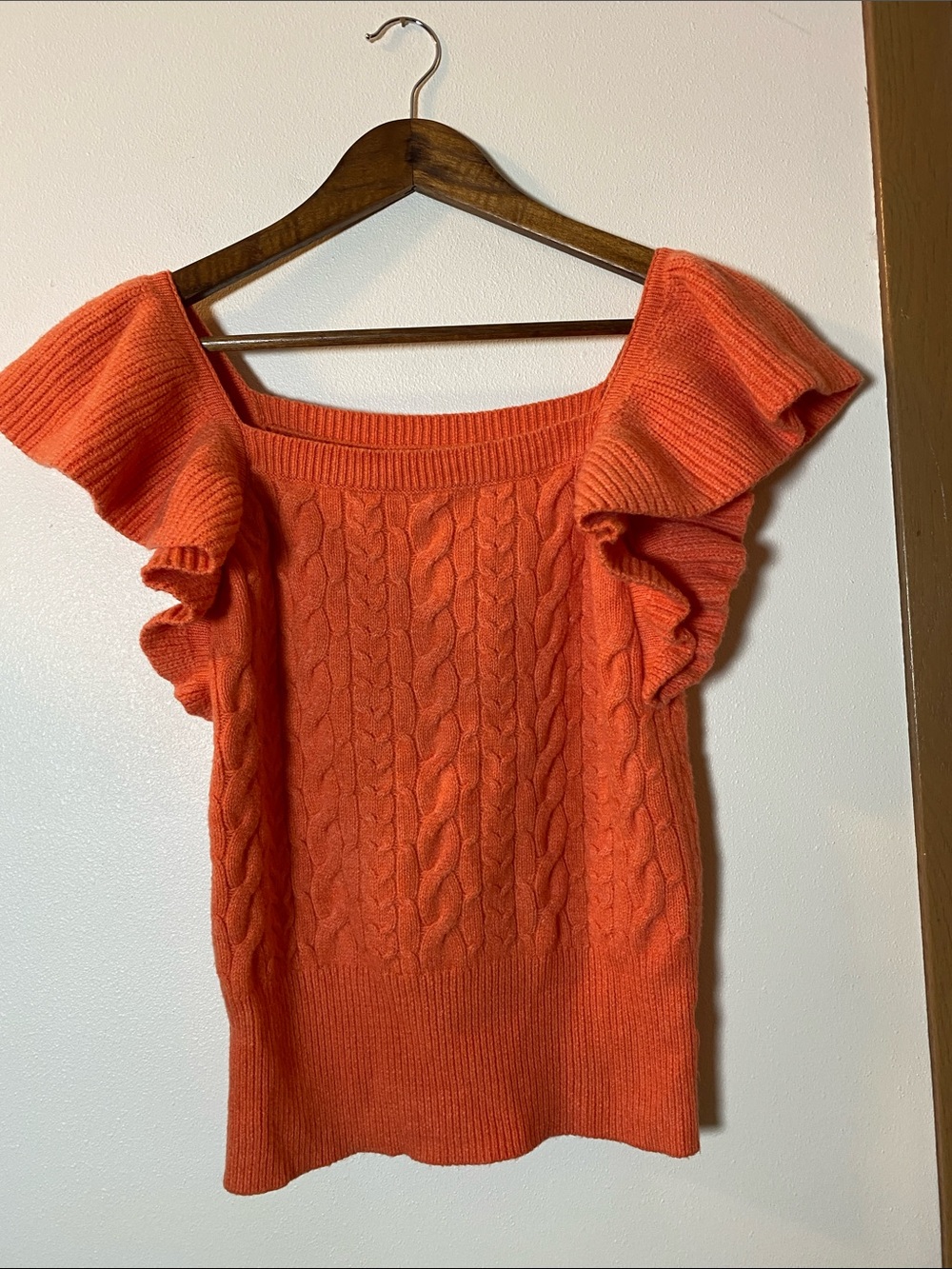 a new day Orange Cable-Knit Ruffle Sleeve Sweater Top